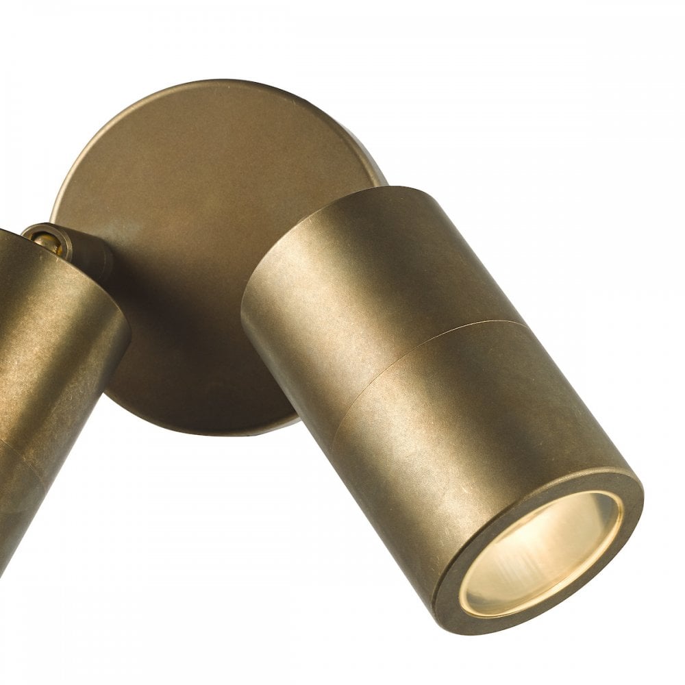 Dar ORT0975 Ortega 2 Light Outdoor Wall Light Aged Brass and Glass IP65