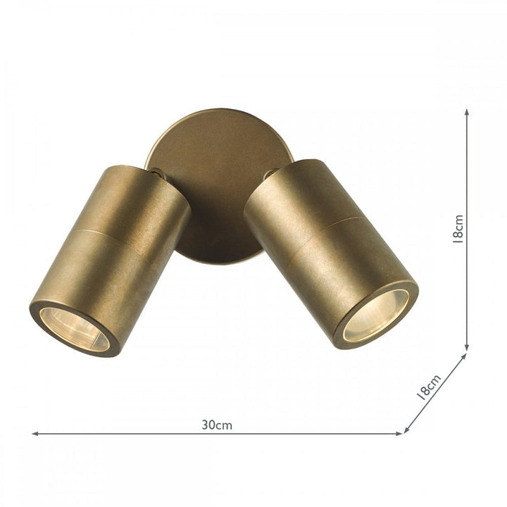 Dar ORT0975 Ortega 2 Light Outdoor Wall Light Aged Brass and Glass IP65