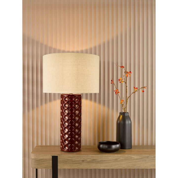 Dar RAJ4225 Raja Table Lamp Red and Antique Bronze With Shade