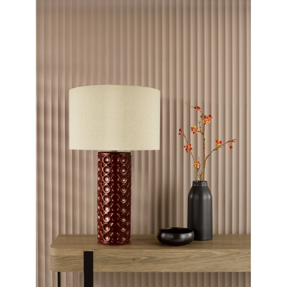 Dar RAJ4225 Raja Table Lamp Red and Antique Bronze With Shade