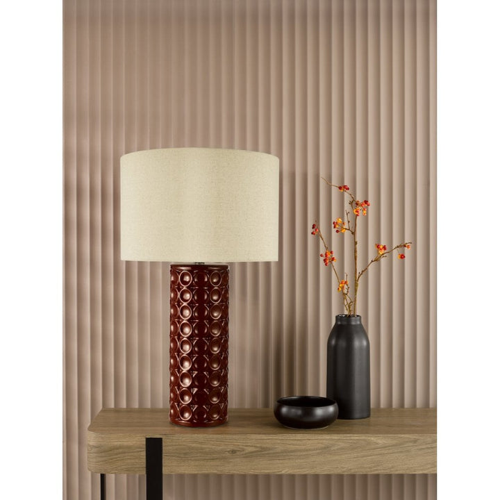 Dar RAJ4225 Raja Table Lamp Red and Antique Bronze With Shade