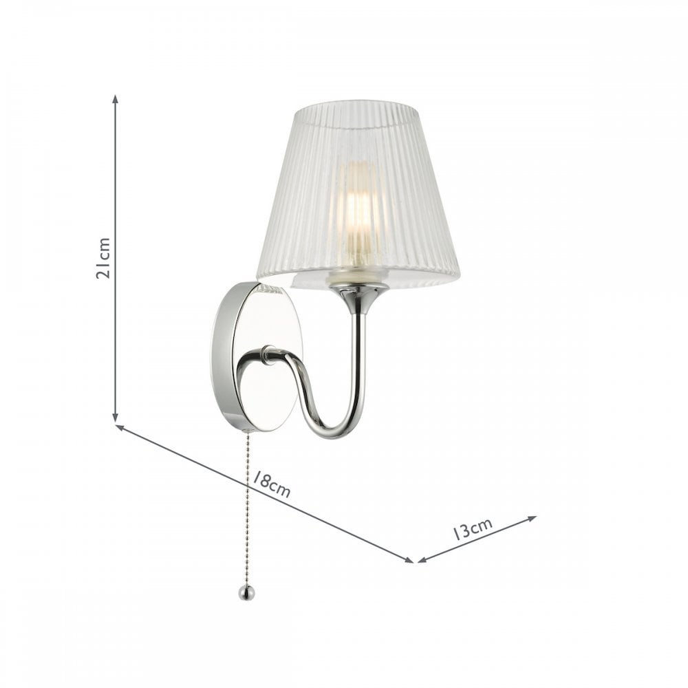Dar RIM0750 Rimaz Bathroom Wall Light Polished Chrome and Ribbed Glass IP44
