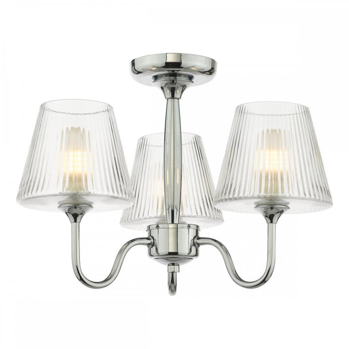 Dar RIM5350 Rimaz 3 Light Bathroom Semi Flush Polished Chrome and Ribbed Glass IP44