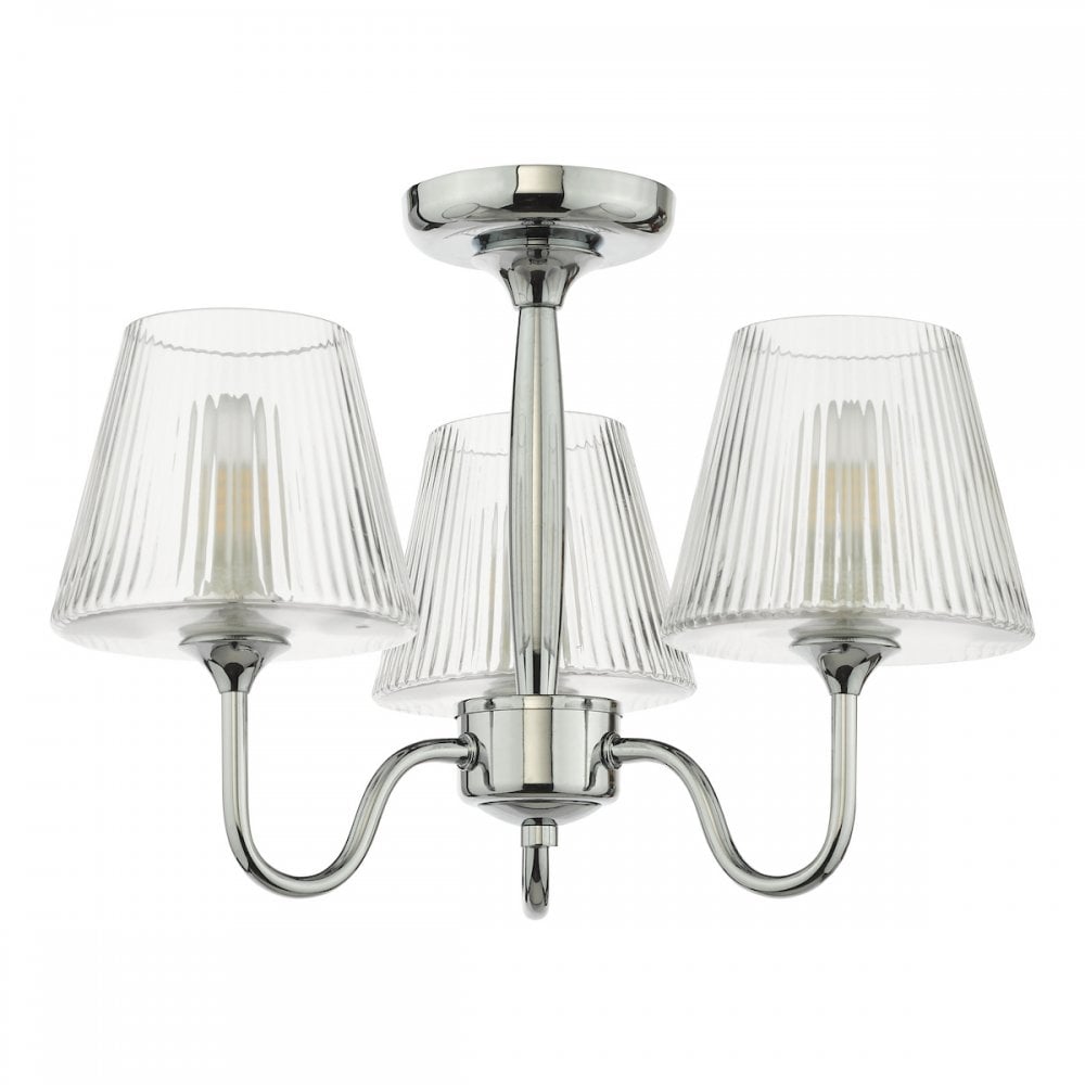 Dar RIM5350 Rimaz 3 Light Bathroom Semi Flush Polished Chrome and Ribbed Glass IP44