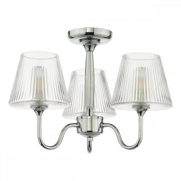 Dar RIM5350 Rimaz 3 Light Bathroom Semi Flush Polished Chrome and Ribbed Glass IP44