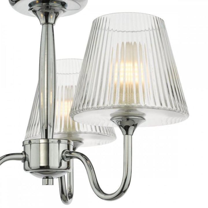 Dar RIM5350 Rimaz 3 Light Bathroom Semi Flush Polished Chrome and Ribbed Glass IP44