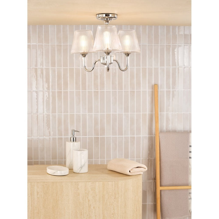 Dar RIM5350 Rimaz 3 Light Bathroom Semi Flush Polished Chrome and Ribbed Glass IP44