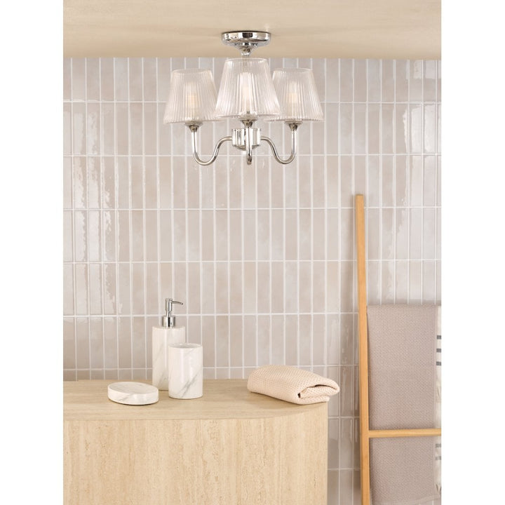Dar RIM5350 Rimaz 3 Light Bathroom Semi Flush Polished Chrome and Ribbed Glass IP44