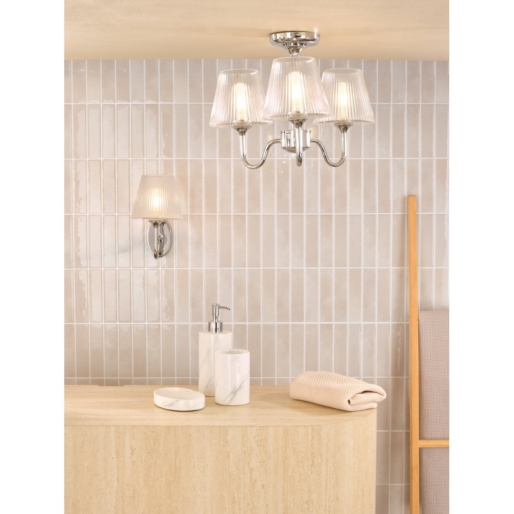 Dar RIM5350 Rimaz 3 Light Bathroom Semi Flush Polished Chrome and Ribbed Glass IP44