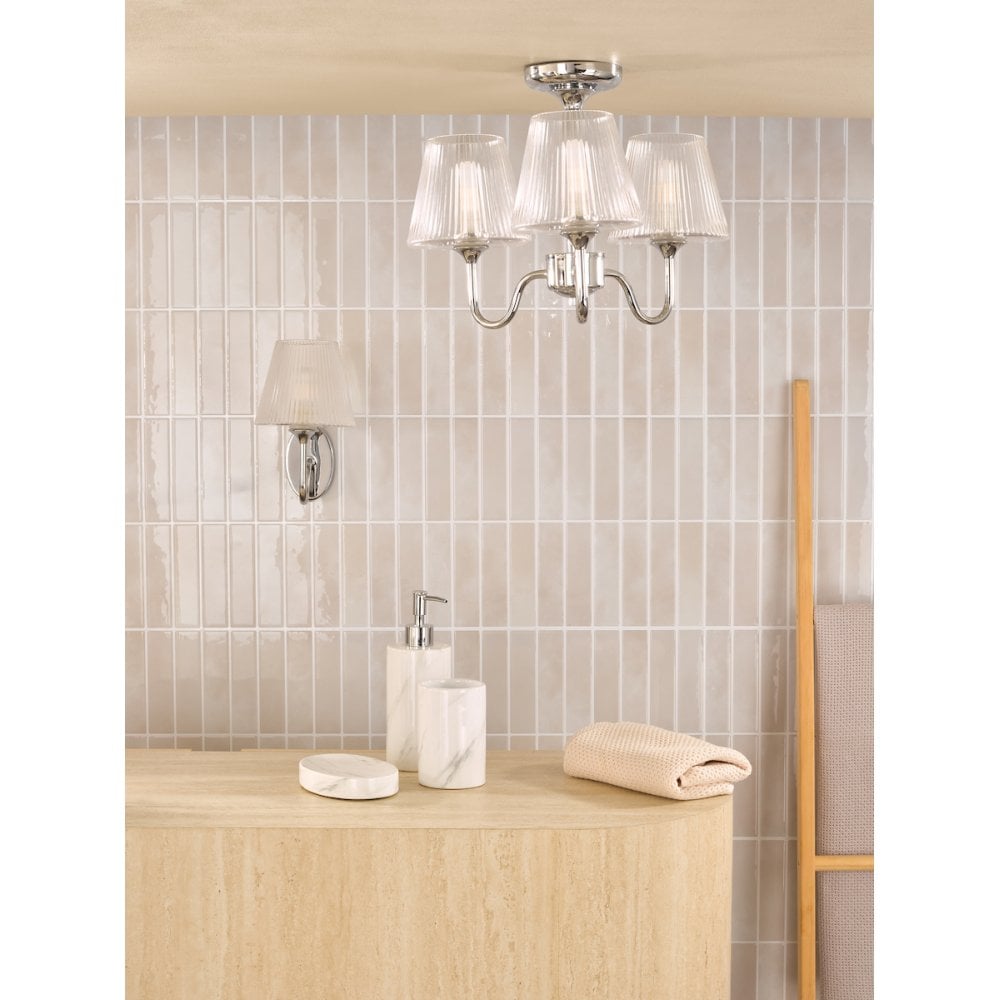 Dar RIM5350 Rimaz 3 Light Bathroom Semi Flush Polished Chrome and Ribbed Glass IP44