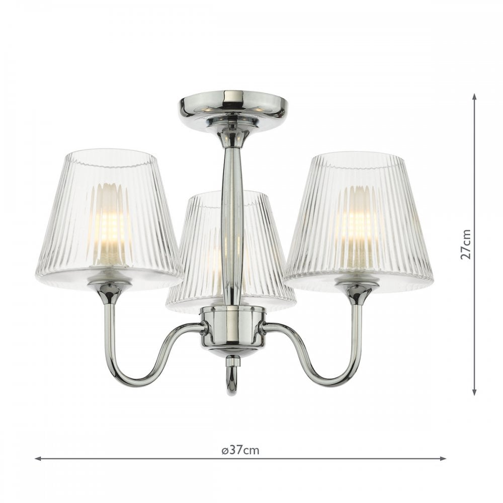 Dar RIM5350 Rimaz 3 Light Bathroom Semi Flush Polished Chrome and Ribbed Glass IP44