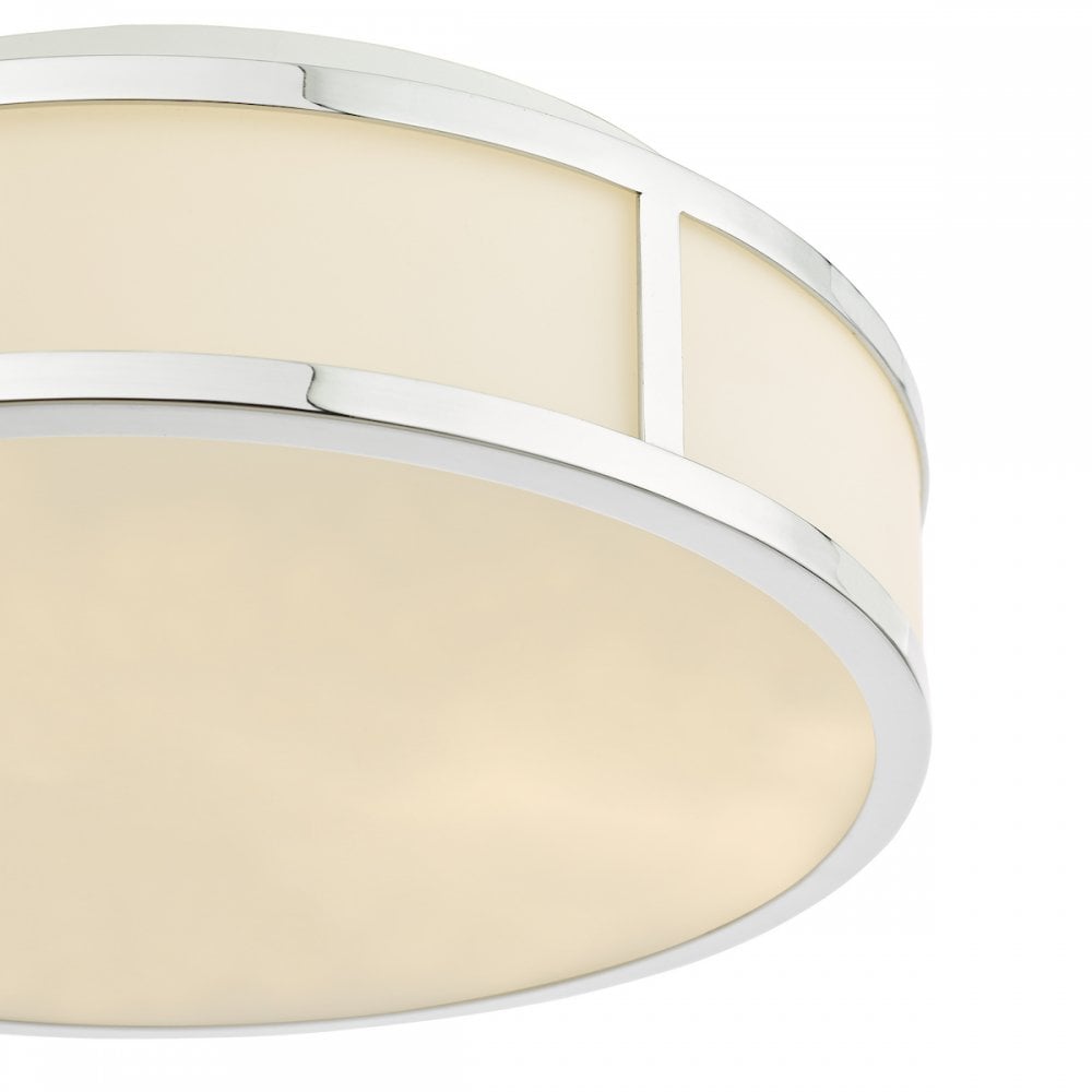 Dar ROY5050 Royce 2 Light Bathroom Flush Polished Chrome and Opal Glass IP44