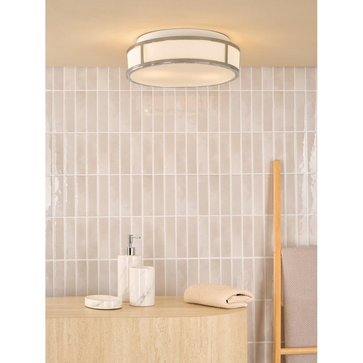 Dar ROY5050 Royce 2 Light Bathroom Flush Polished Chrome and Opal Glass IP44