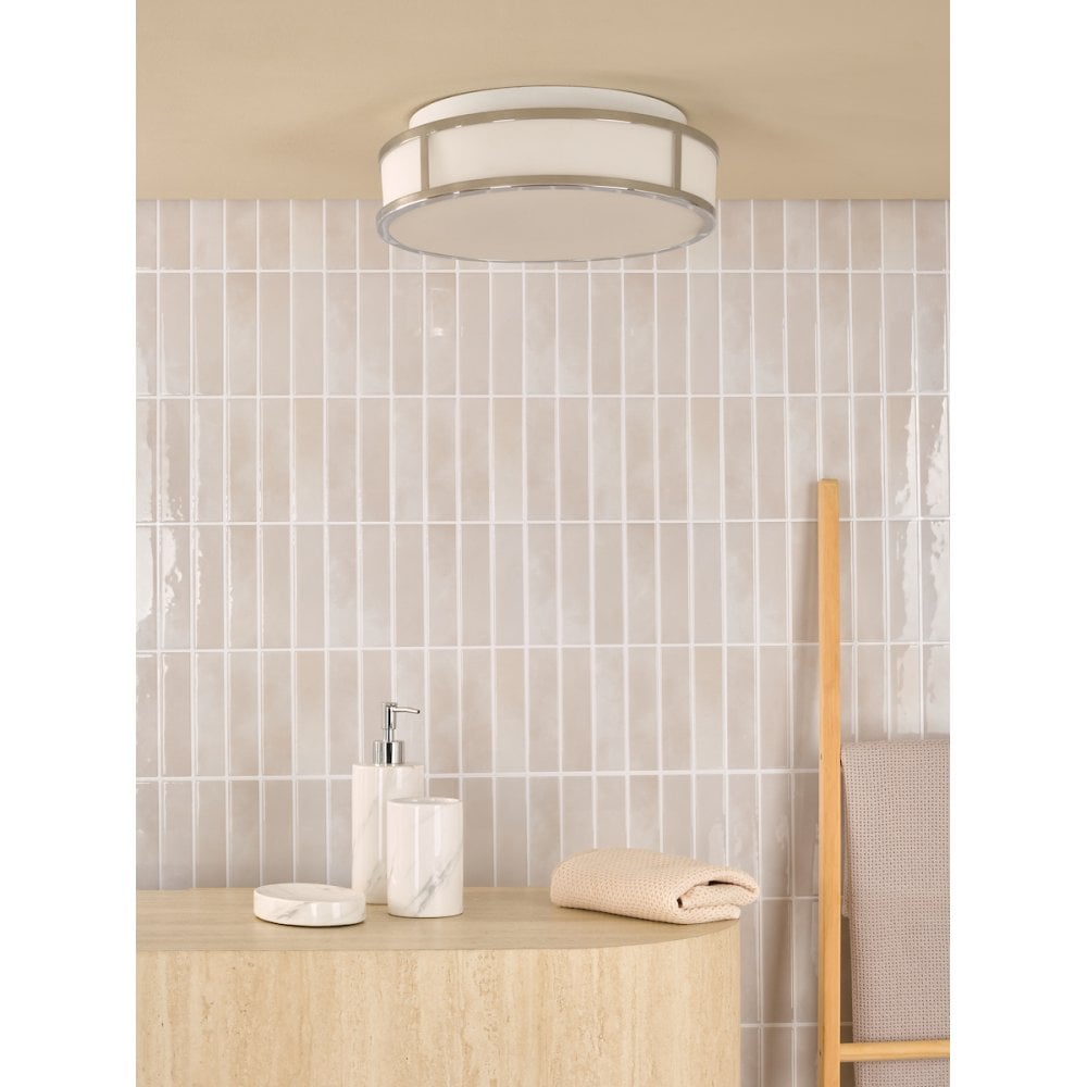 Dar ROY5050 Royce 2 Light Bathroom Flush Polished Chrome and Opal Glass IP44