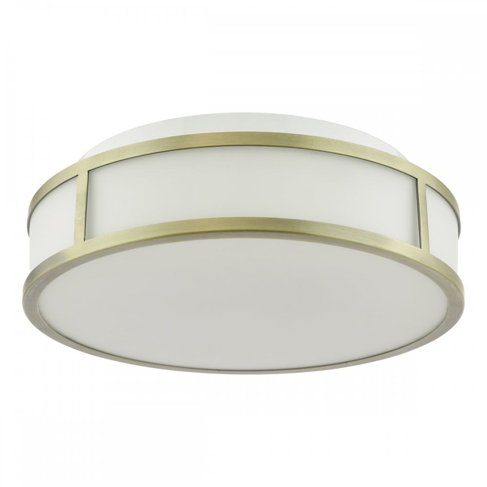 Dar ROY5075 Royce 2 Light Bathroom Flush Matt Antique Brass and Opal Glass IP44