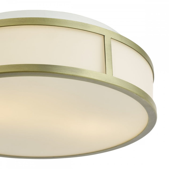 Dar ROY5075 Royce 2 Light Bathroom Flush Matt Antique Brass and Opal Glass IP44