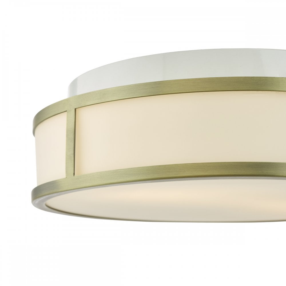 Dar ROY5075 Royce 2 Light Bathroom Flush Matt Antique Brass and Opal Glass IP44