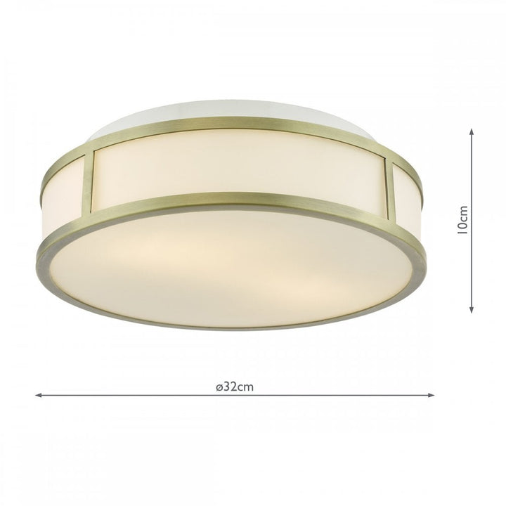 Dar ROY5075 Royce 2 Light Bathroom Flush Matt Antique Brass and Opal Glass IP44