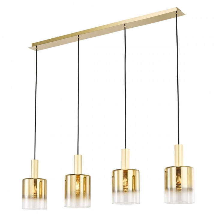 Dar SAV0435 Savannah 4 Light Bar Pendant Satin Gold and Gold Ombre Glass