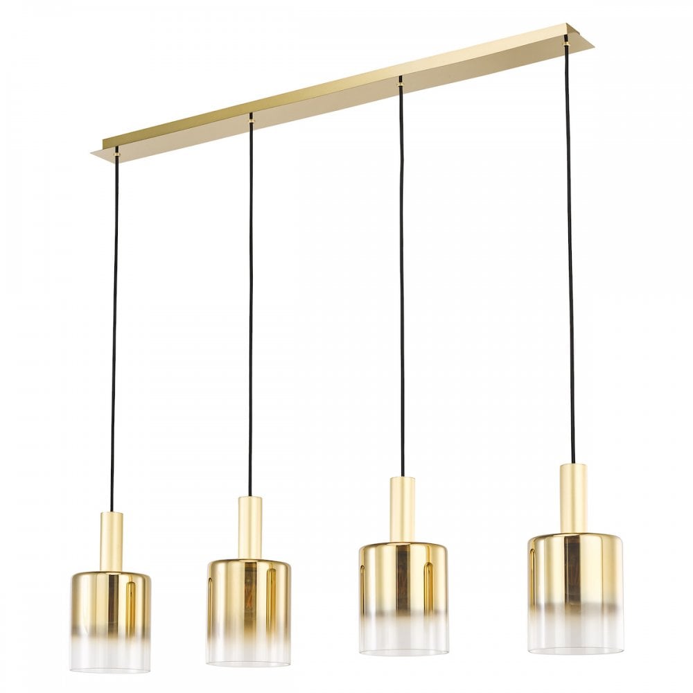 Dar SAV0435 Savannah 4 Light Bar Pendant Satin Gold and Gold Ombre Glass