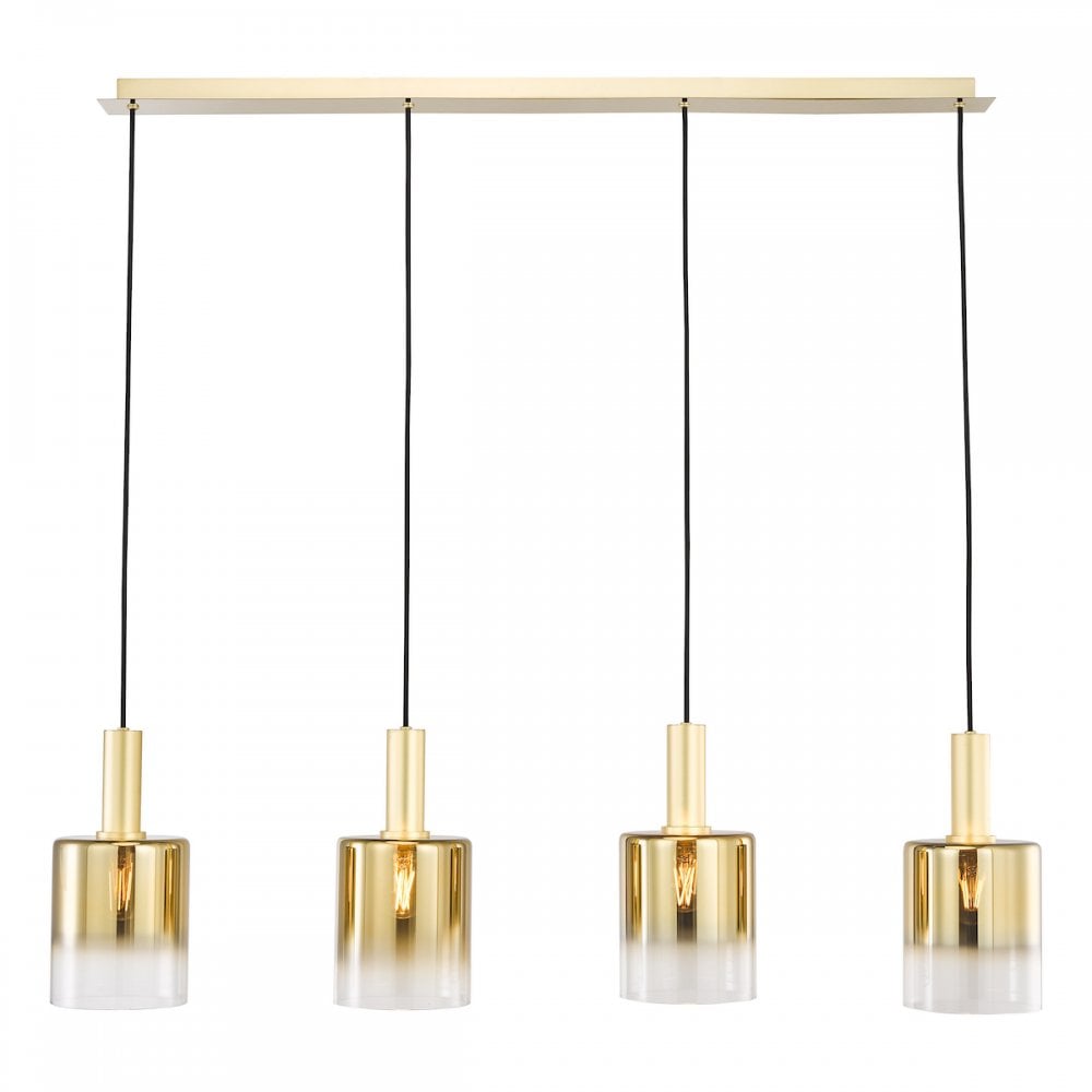 Dar SAV0435 Savannah 4 Light Bar Pendant Satin Gold and Gold Ombre Glass