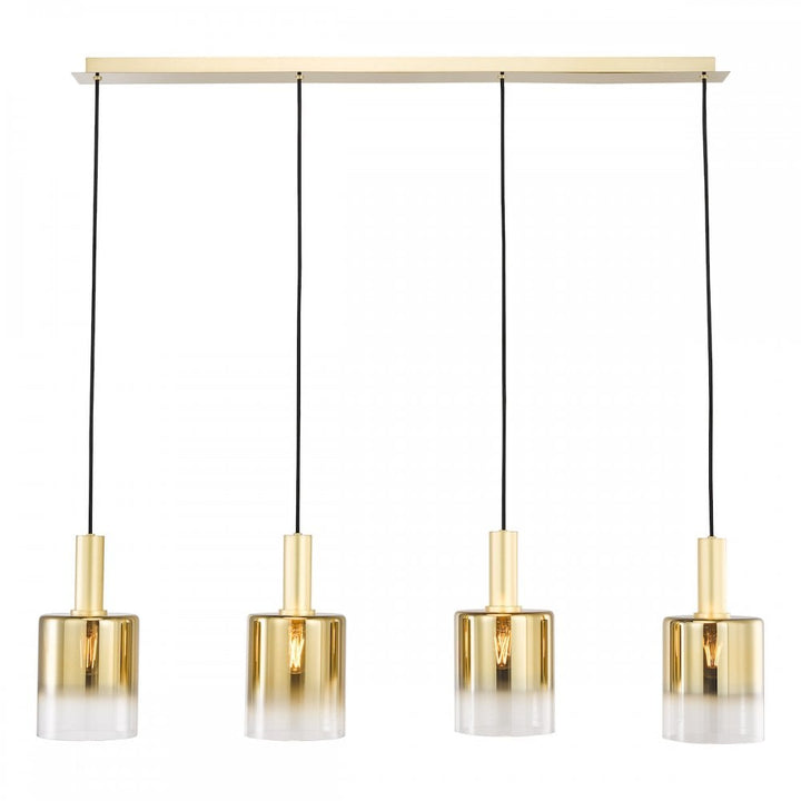 Dar SAV0435 Savannah 4 Light Bar Pendant Satin Gold and Gold Ombre Glass