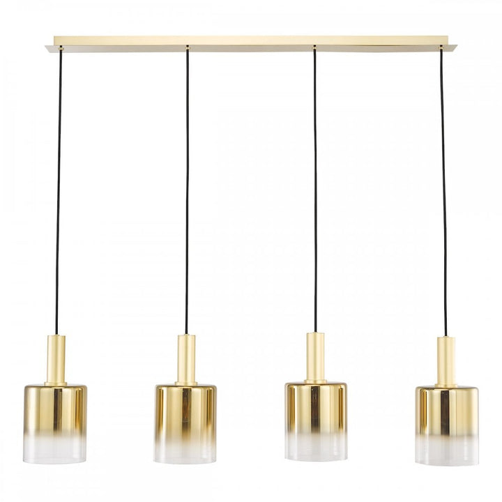 Dar SAV0435 Savannah 4 Light Bar Pendant Satin Gold and Gold Ombre Glass