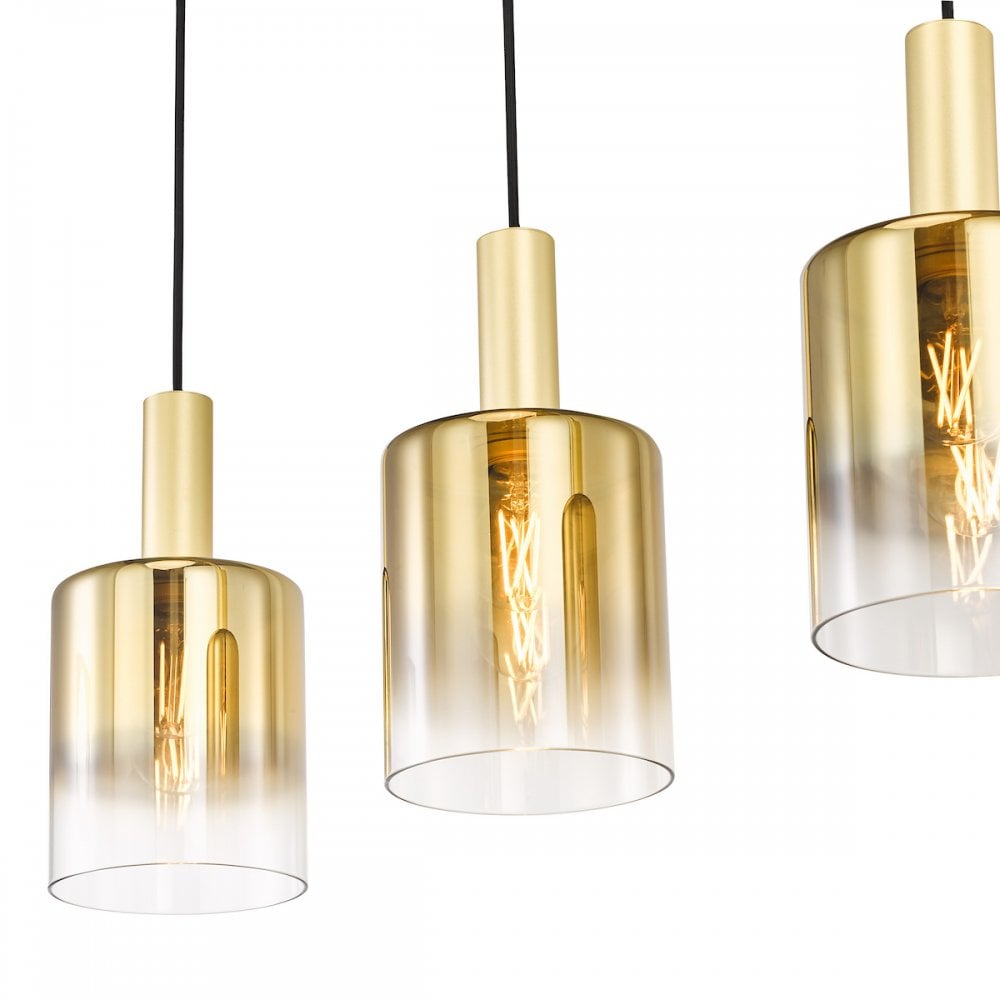 Dar SAV0435 Savannah 4 Light Bar Pendant Satin Gold and Gold Ombre Glass