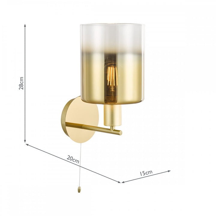 Dar SAV0735 Savannah Wall Light Satin Gold and Gold Ombre Glass