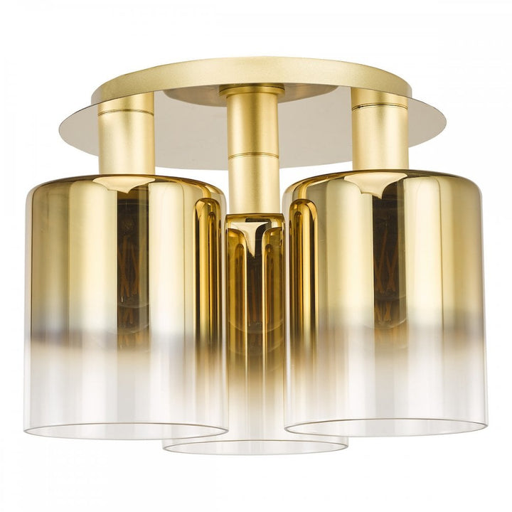 Dar SAV5335 Savannah 3 Light Flush Satin Gold and Gold Ombre Glass