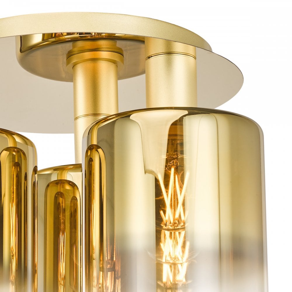 Dar SAV5335 Savannah 3 Light Flush Satin Gold and Gold Ombre Glass