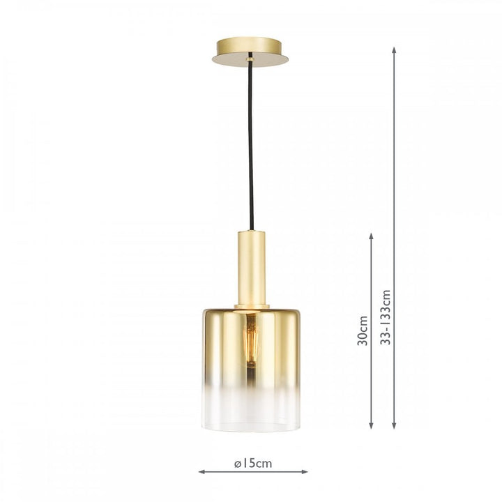Dar SAV8635 Savannah Pendant Satin Gold and Gold Ombre Glass
