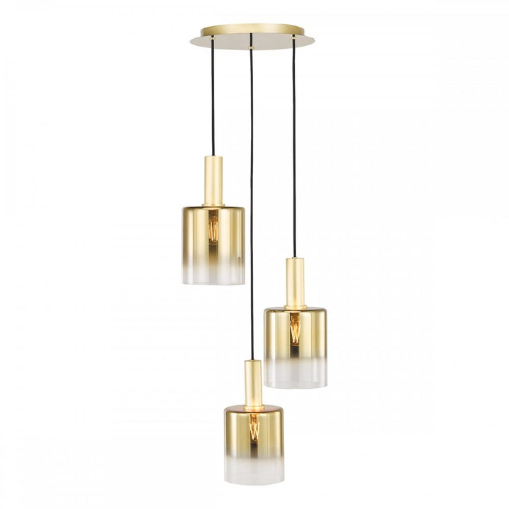 Dar SAV8835 Savannah 3 Light Cluster Pendant Satin Gold and Gold Ombre Glass