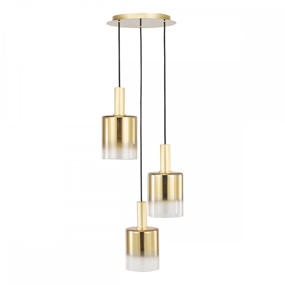 Dar SAV8835 Savannah 3 Light Cluster Pendant Satin Gold and Gold Ombre Glass