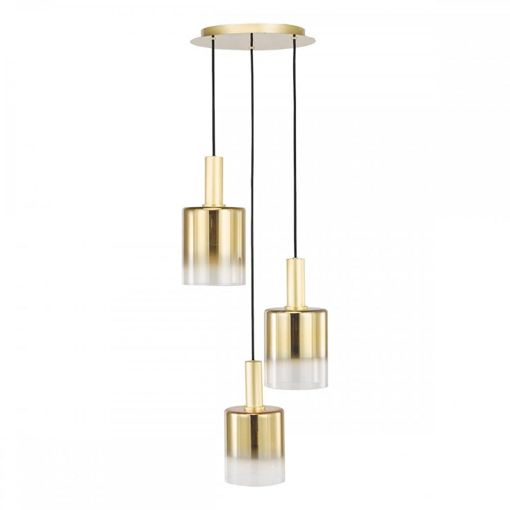 Dar SAV8835 Savannah 3 Light Cluster Pendant Satin Gold and Gold Ombre Glass