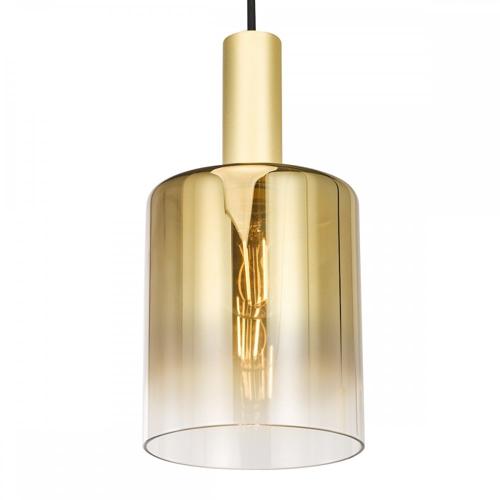 Dar SAV8835 Savannah 3 Light Cluster Pendant Satin Gold and Gold Ombre Glass