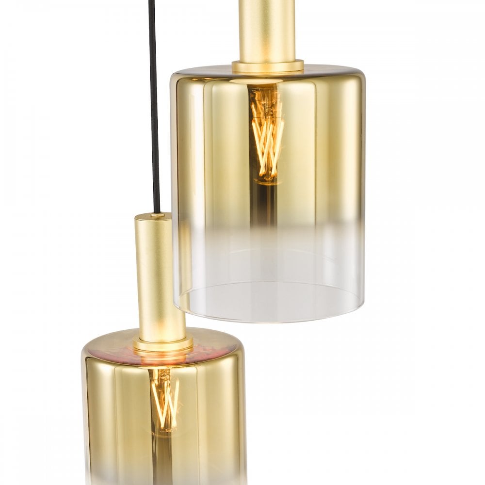 Dar SAV8835 Savannah 3 Light Cluster Pendant Satin Gold and Gold Ombre Glass