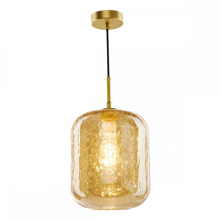 Dar TAV0106 Tavia Pendant Satin Gold and Amber Glass