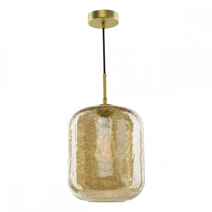 Dar TAV0106 Tavia Pendant Satin Gold and Amber Glass