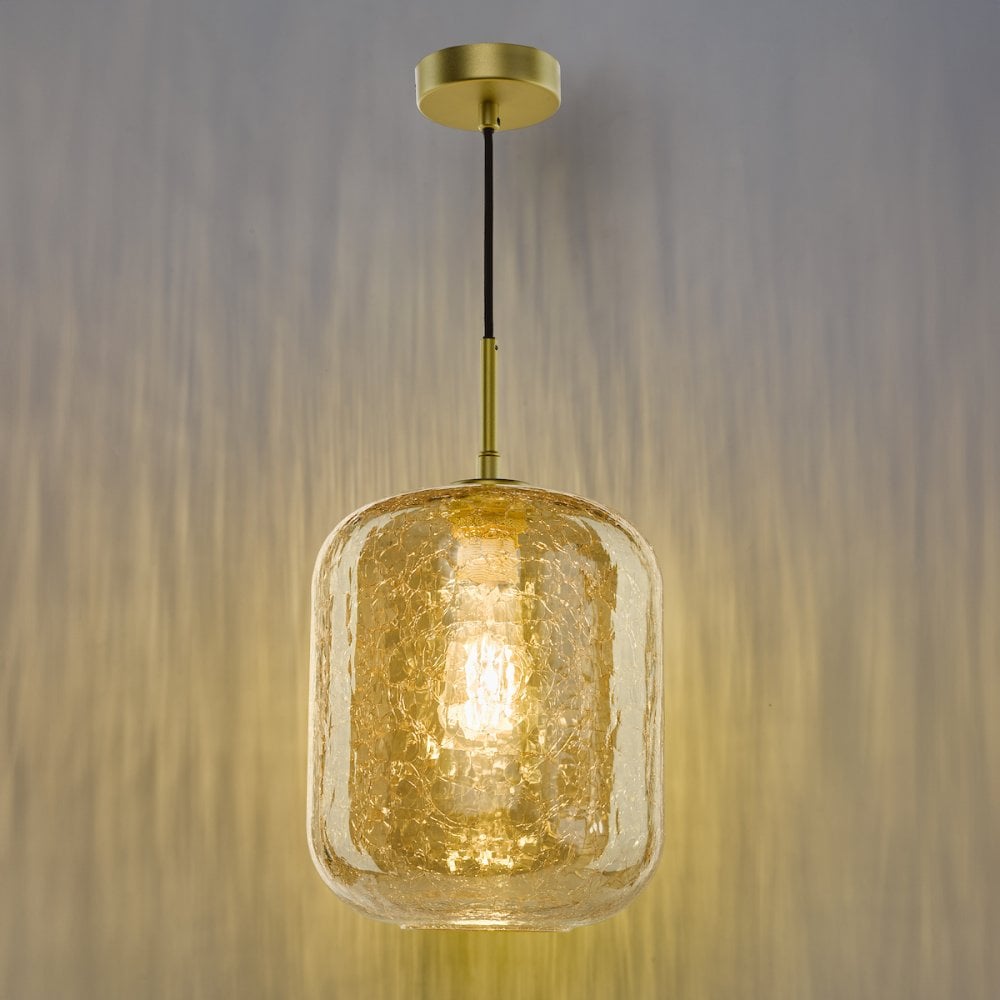 Dar TAV0106 Tavia Pendant Satin Gold and Amber Glass