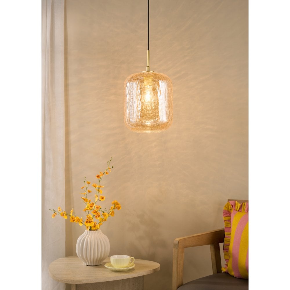 Dar TAV0106 Tavia Pendant Satin Gold and Amber Glass