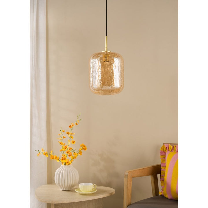 Dar TAV0106 Tavia Pendant Satin Gold and Amber Glass