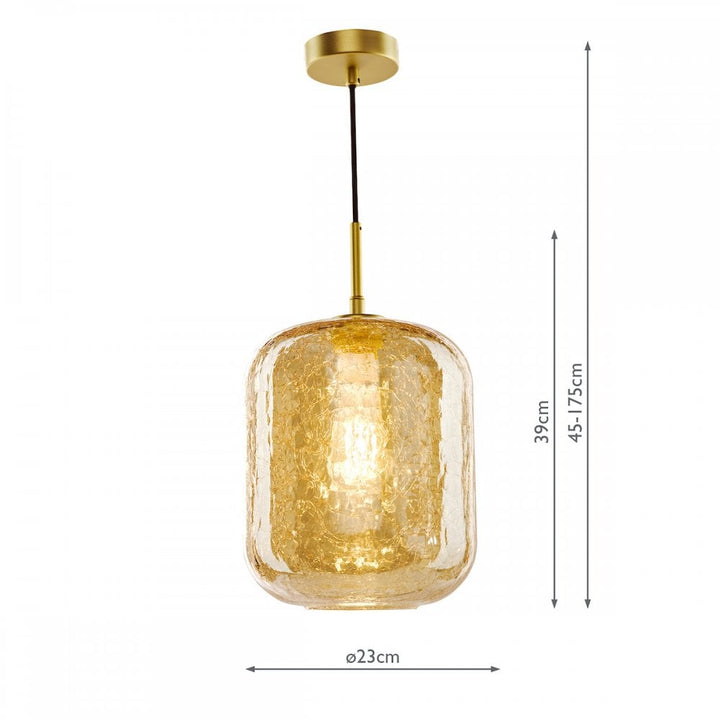 Dar TAV0106 Tavia Pendant Satin Gold and Amber Glass