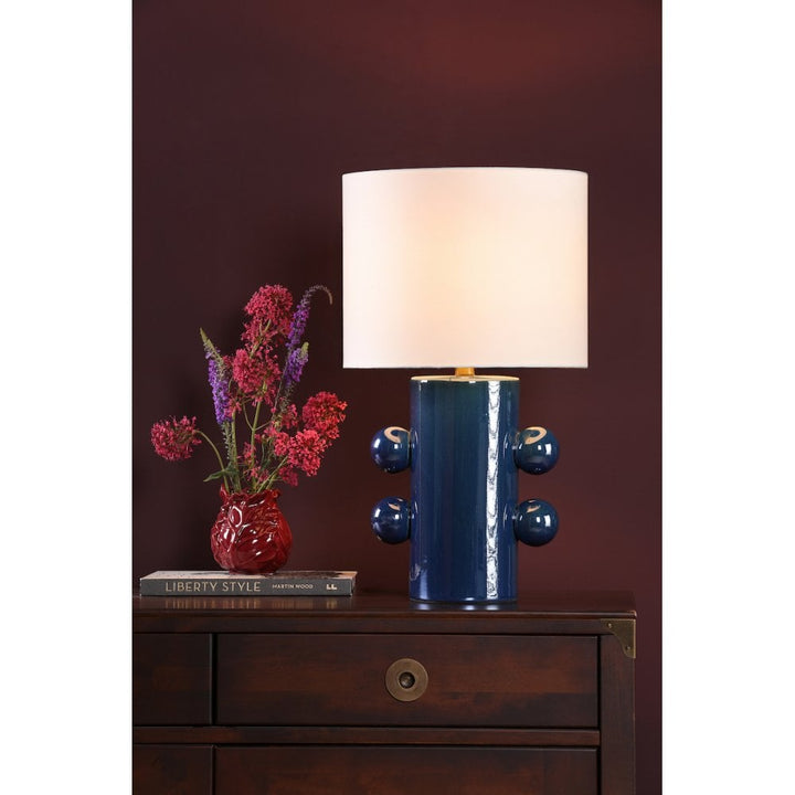 Dar TIS4223 Tisha Table Lamp Blue and Polished Chrome With Shade