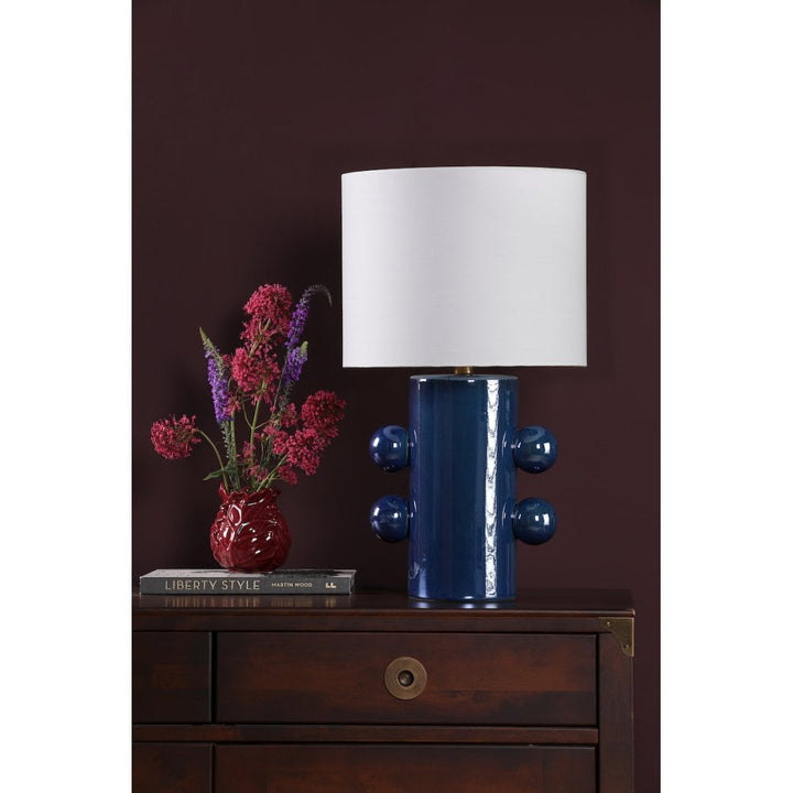 Dar TIS4223 Tisha Table Lamp Blue and Polished Chrome With Shade