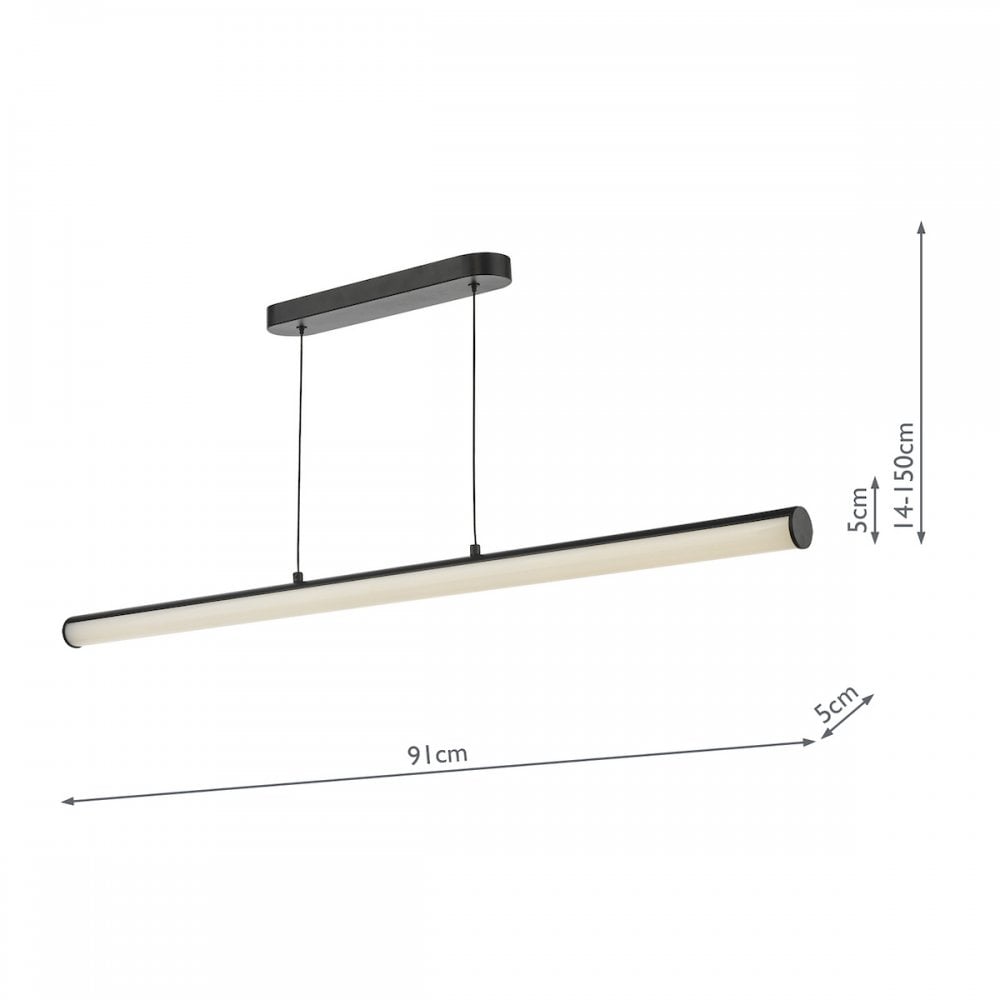 Dar TUB6222 Tube Bar Pendant Satin Black and Opal LED
