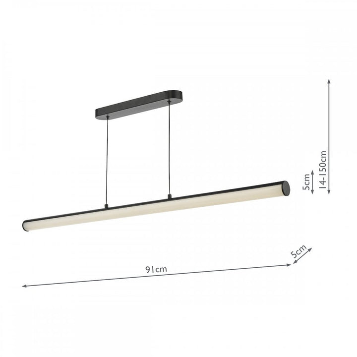 Dar TUB6222 Tube Bar Pendant Satin Black and Opal LED