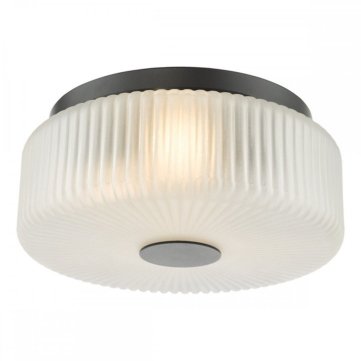 Dar TWY5222 Twyman 3 Light Flush Satin Black and White Ribbed Glass IP44