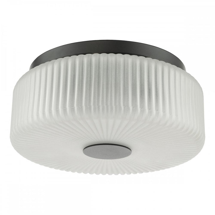 Dar TWY5222 Twyman 3 Light Flush Satin Black and White Ribbed Glass IP44