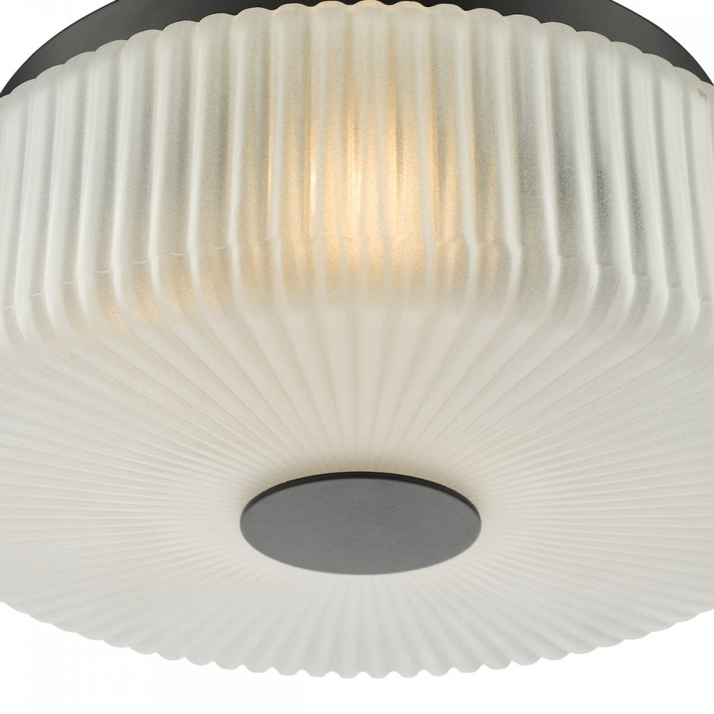 Dar TWY5222 Twyman 3 Light Flush Satin Black and White Ribbed Glass IP44